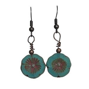 Turquoise Floral Dangle Pierced Earrings Beachy Boho Casual